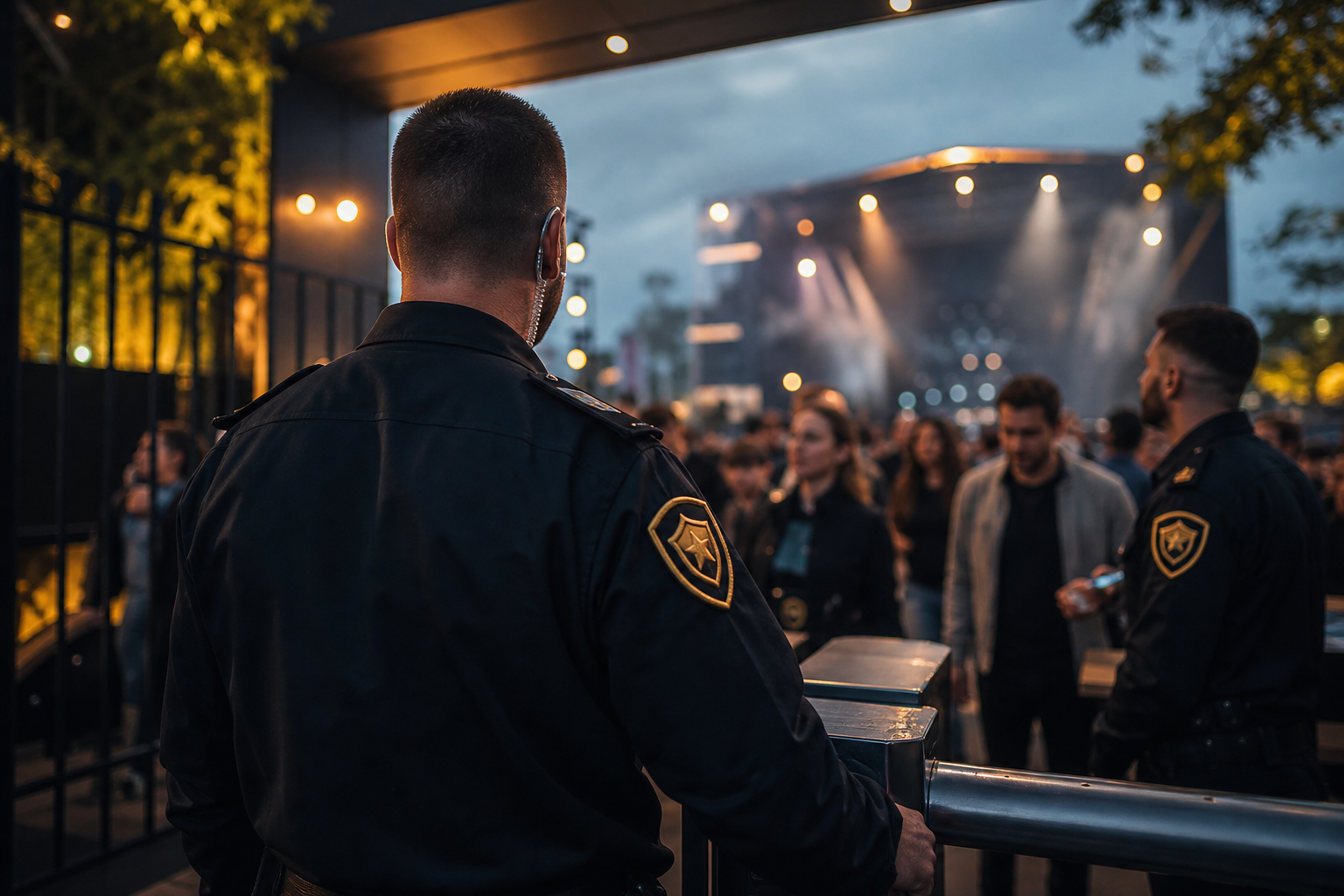Sicherheitsdienst für Veranstaltung – Event-Security bei Einlasskontrolle und Crowd-Management vor einer Bühne